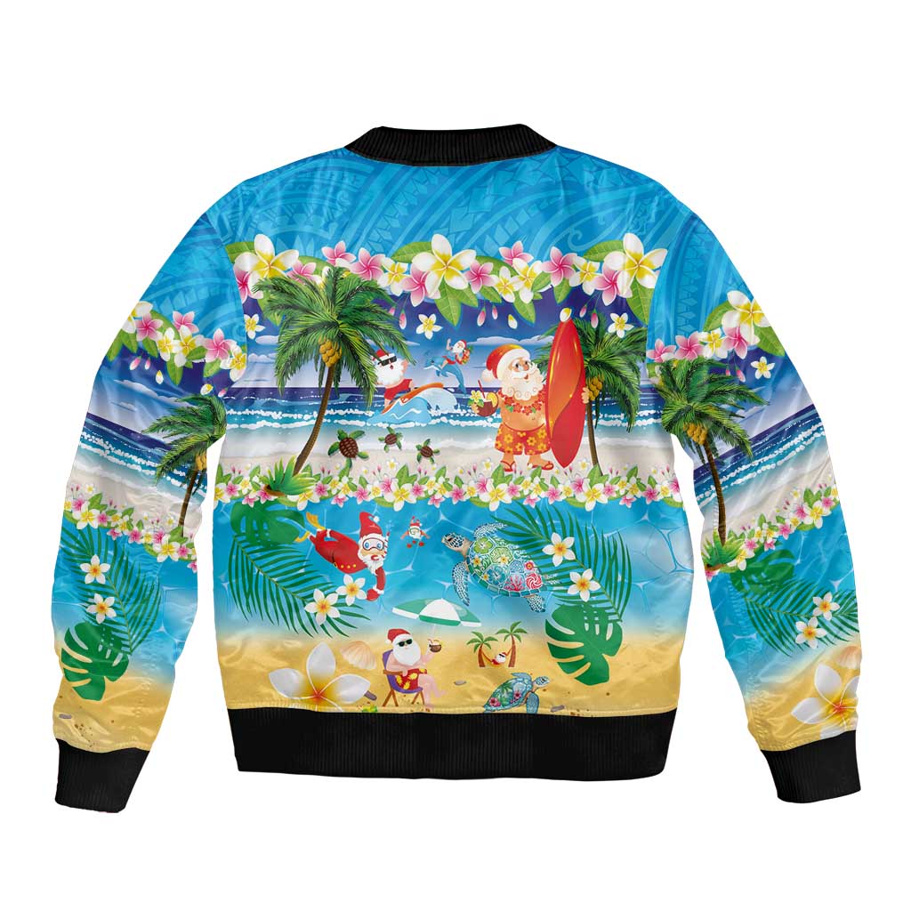 Polynesian Merry Christmas Bomber Jacket Funny Santa Beach Tropical Plant and Turtle - Polynesian Pride