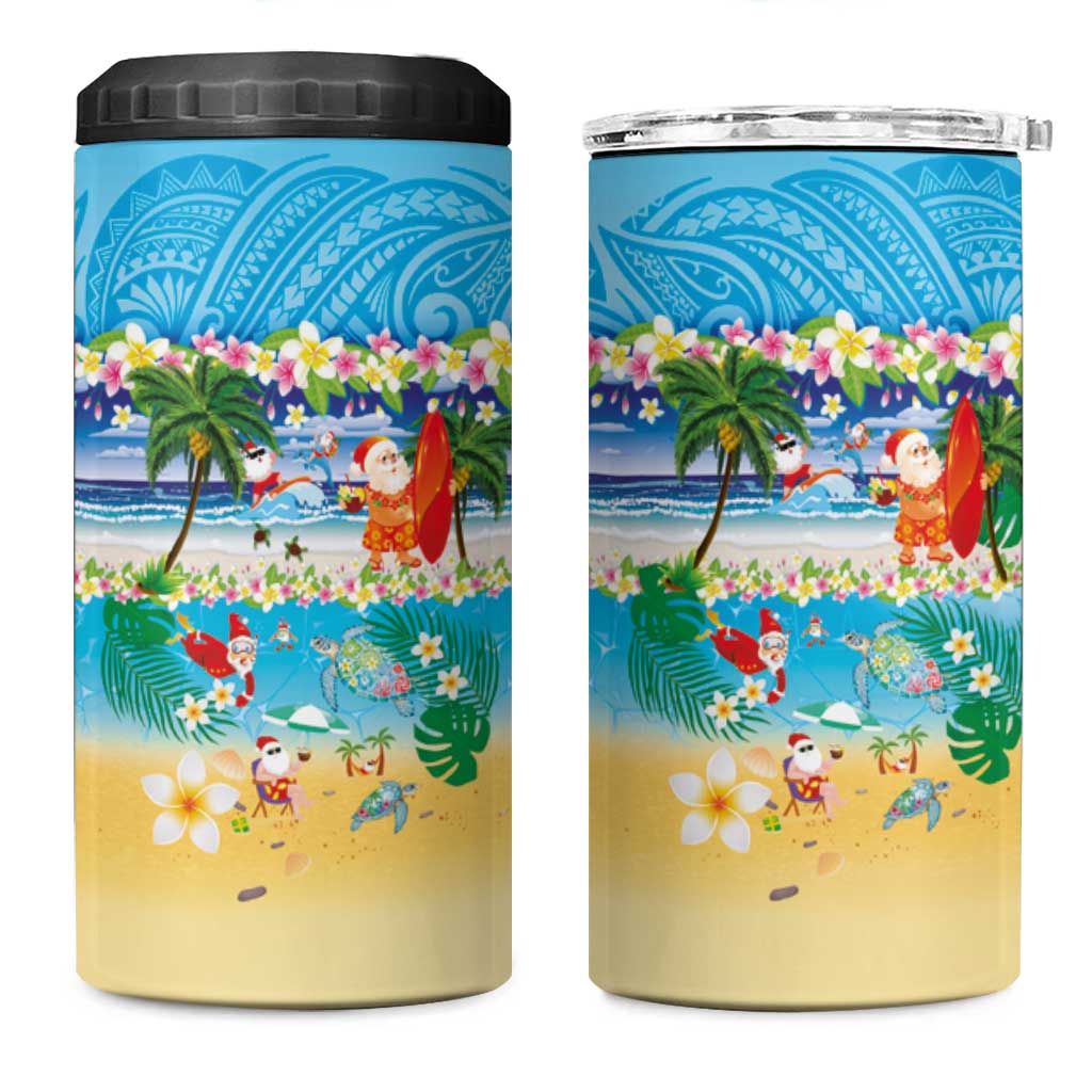 Polynesian Merry Christmas 4 in 1 Can Cooler Tumbler Funny Santa Beach Tropical Plant and Turtle LT03 One Size: 16 oz Multicolor - Polynesian Pride