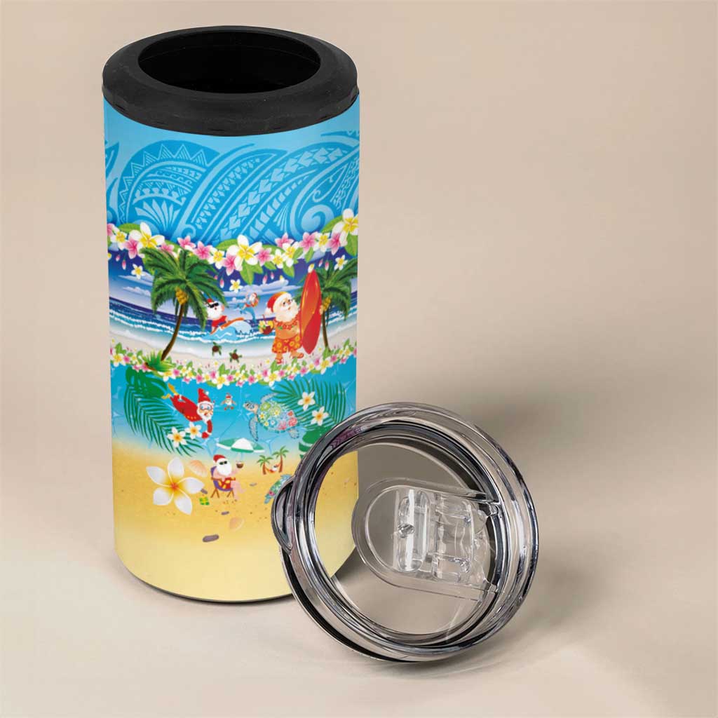 Polynesian Merry Christmas 4 in 1 Can Cooler Tumbler Funny Santa Beach Tropical Plant and Turtle LT03 - Polynesian Pride