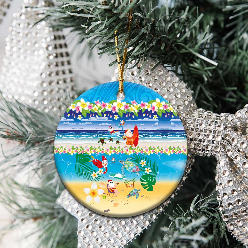 Polynesian Merry Christmas Ceramic Ornament Funny Santa Beach Tropical Plant and Turtle - Polynesian Pride