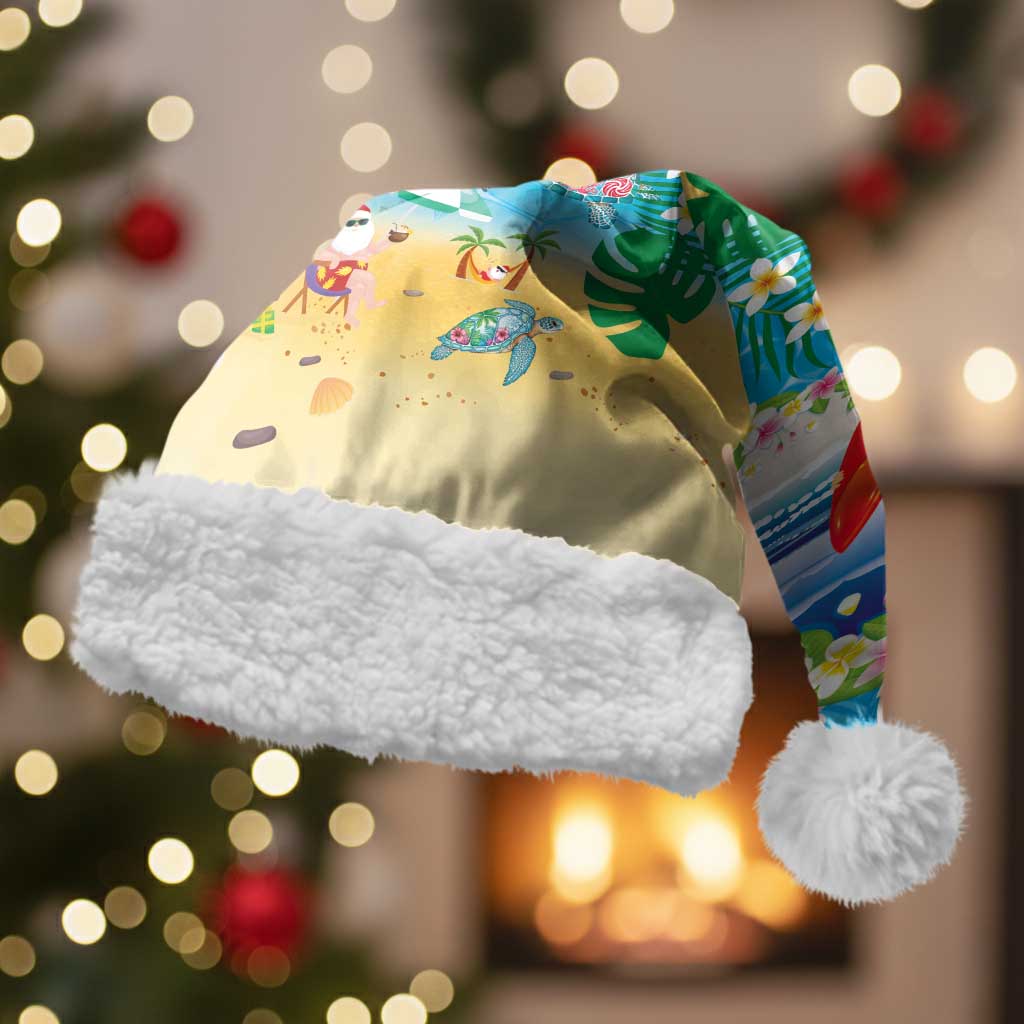 Polynesian Merry Christmas Santa Hat Funny Santa Beach Tropical Plant and Turtle - Polynesian Pride