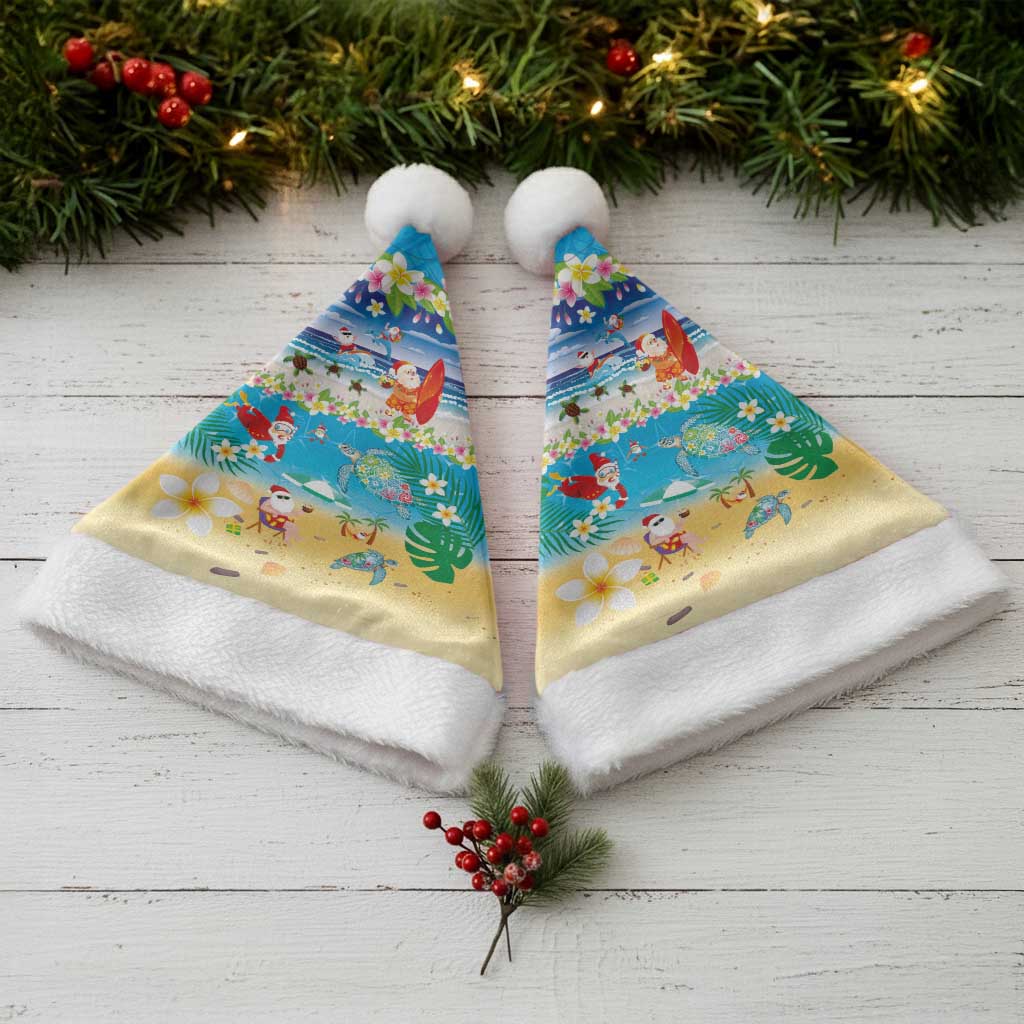 Polynesian Merry Christmas Santa Hat Funny Santa Beach Tropical Plant and Turtle - Polynesian Pride