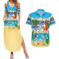 Polynesian Merry Christmas Couples Matching Summer Maxi Dress and Hawaiian Shirt Funny Santa Beach Tropical Plant and Turtle LT03 Multicolor - Polynesian Pride