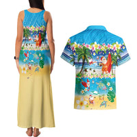 Polynesian Merry Christmas Couples Matching Tank Maxi Dress and Hawaiian Shirt Funny Santa Beach Tropical Plant and Turtle LT03 - Polynesian Pride