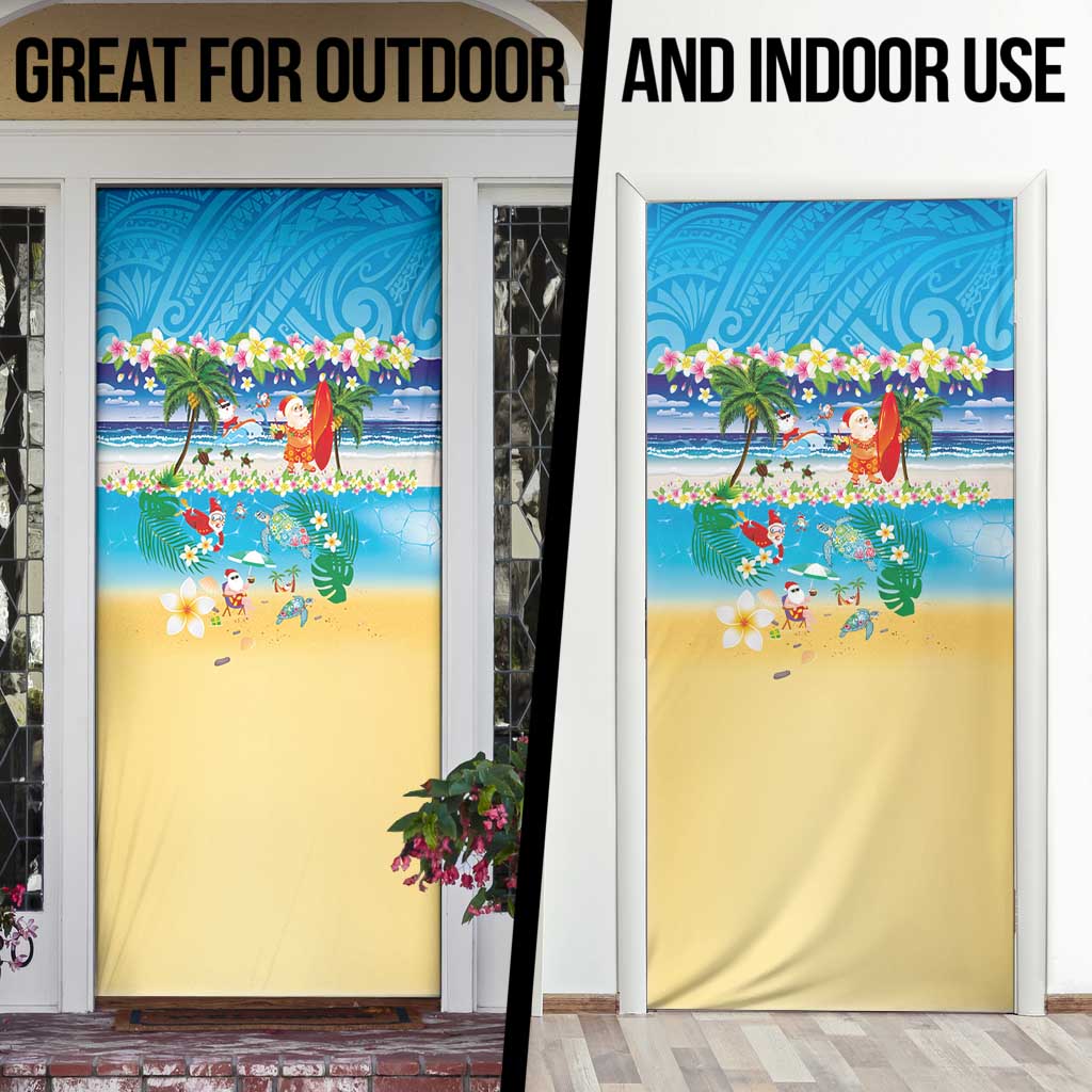 Polynesian Merry Christmas Door Cover Funny Santa Beach Tropical Plant and Turtle - Polynesian Pride
