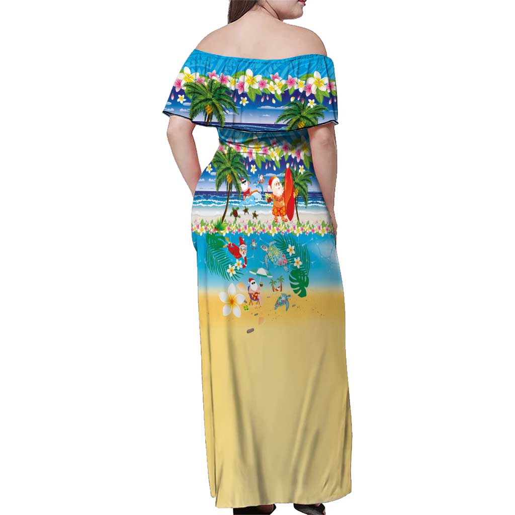 Polynesian Merry Christmas Family Matching Off Shoulder Maxi Dress and Hawaiian Shirt Funny Santa Beach Tropical Plant and Turtle LT03 - Polynesian Pride