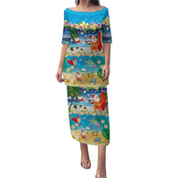 Polynesian Merry Christmas Family Matching Puletasi and Hawaiian Shirt Funny Santa Beach Tropical Plant and Turtle LT03 Mom's Dress Multicolor - Polynesian Pride