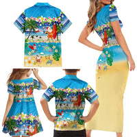 Polynesian Merry Christmas Family Matching Short Sleeve Bodycon Dress and Hawaiian Shirt Funny Santa Beach Tropical Plant and Turtle LT03 - Polynesian Pride