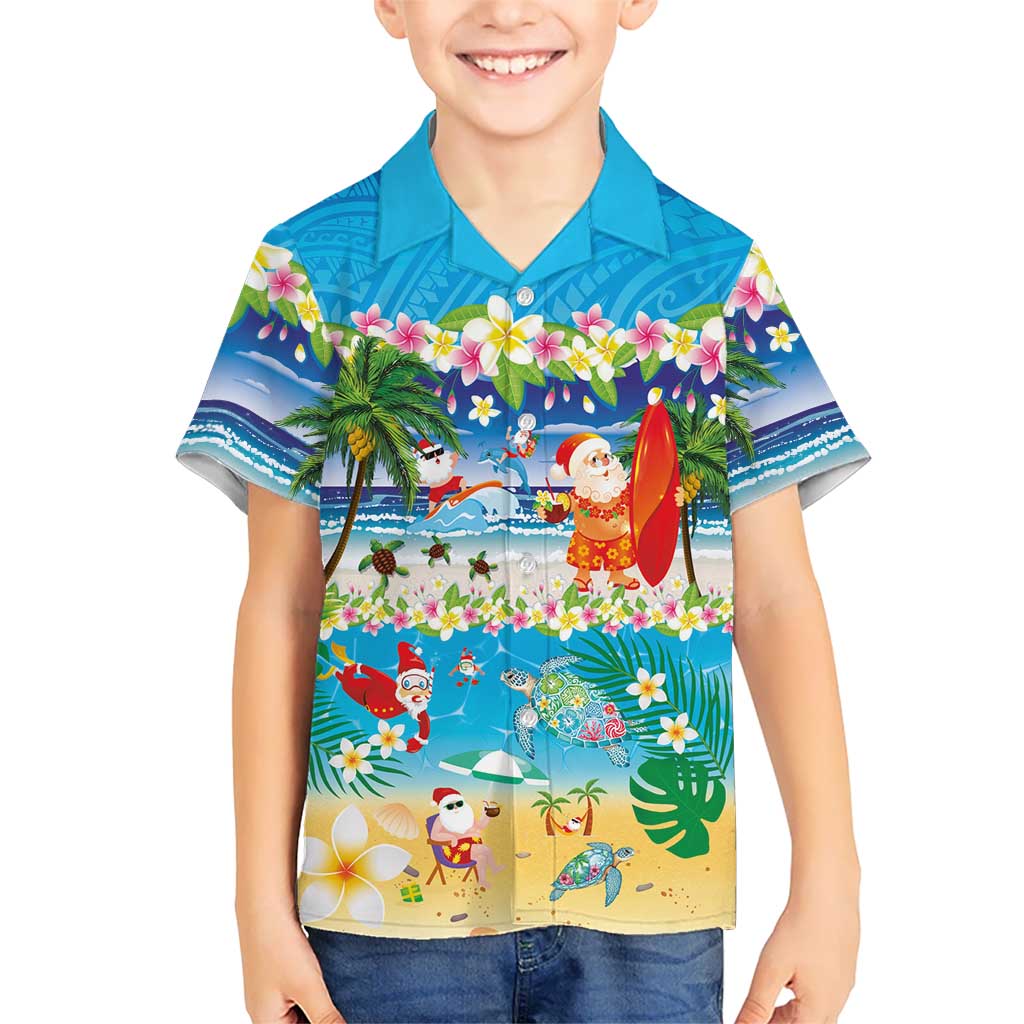 Polynesian Merry Christmas Family Matching Summer Maxi Dress and Hawaiian Shirt Funny Santa Beach Tropical Plant and Turtle LT03 Son's Shirt Multicolor - Polynesian Pride