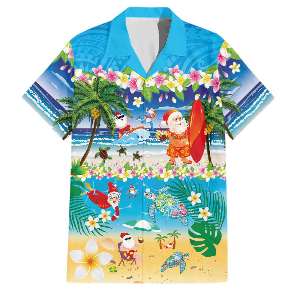 Polynesian Merry Christmas Family Matching Tank Maxi Dress and Hawaiian Shirt Funny Santa Beach Tropical Plant and Turtle LT03 Dad's Shirt - Short Sleeve Multicolor - Polynesian Pride