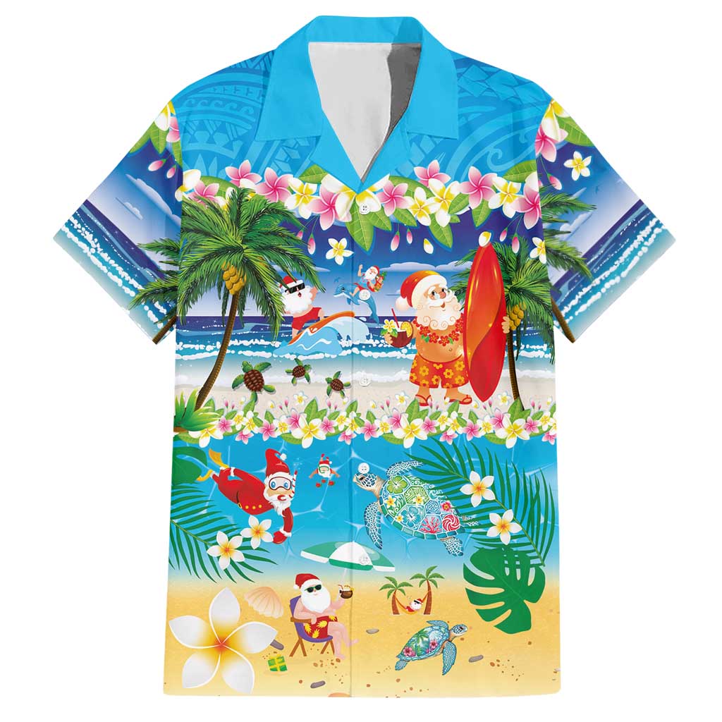 Polynesian Merry Christmas Hawaiian Shirt Funny Santa Beach Tropical Plant and Turtle - Polynesian Pride
