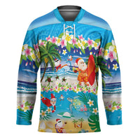 Polynesian Merry Christmas Hockey Jersey Funny Santa Beach Tropical Plant and Turtle - Polynesian Pride