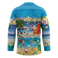 Polynesian Merry Christmas Hockey Jersey Funny Santa Beach Tropical Plant and Turtle - Polynesian Pride