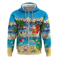Polynesian Merry Christmas Hoodie Funny Santa Beach Tropical Plant and Turtle LT03 Zip Hoodie Multicolor - Polynesian Pride