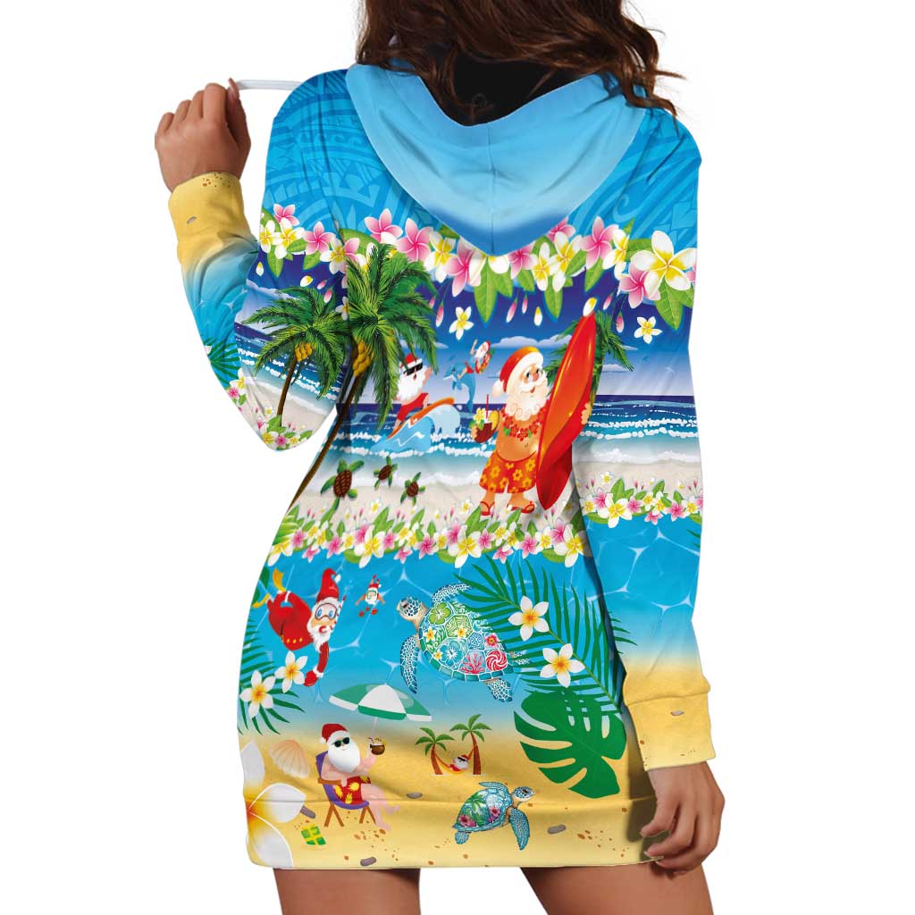 Polynesian Merry Christmas Hoodie Dress Funny Santa Beach Tropical Plant and Turtle LT03 - Polynesian Pride
