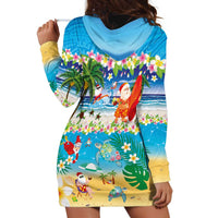 Polynesian Merry Christmas Hoodie Dress Funny Santa Beach Tropical Plant and Turtle LT03 - Polynesian Pride