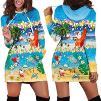 Polynesian Merry Christmas Hoodie Dress Funny Santa Beach Tropical Plant and Turtle LT03 - Polynesian Pride