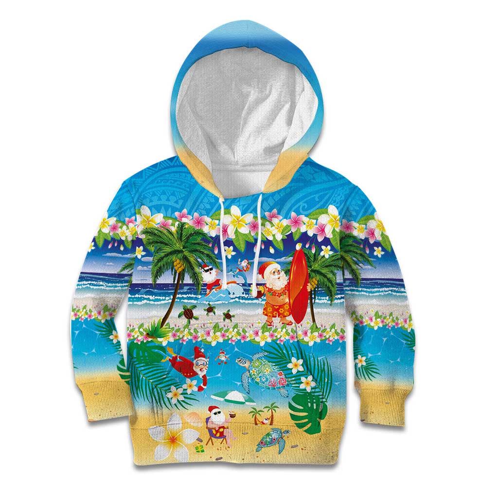 Polynesian Merry Christmas Kid Hoodie Funny Santa Beach Tropical Plant and Turtle - Polynesian Pride
