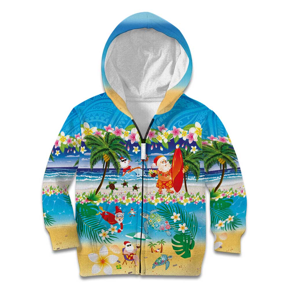 Polynesian Merry Christmas Kid Hoodie Funny Santa Beach Tropical Plant and Turtle - Polynesian Pride