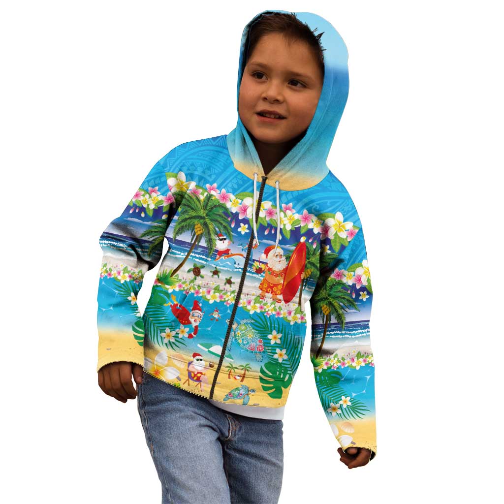 Polynesian Merry Christmas Kid Hoodie Funny Santa Beach Tropical Plant and Turtle - Polynesian Pride