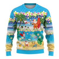 Polynesian Merry Christmas Ugly Christmas Sweater Funny Santa Beach Tropical Plant and Turtle LT03 - Polynesian Pride