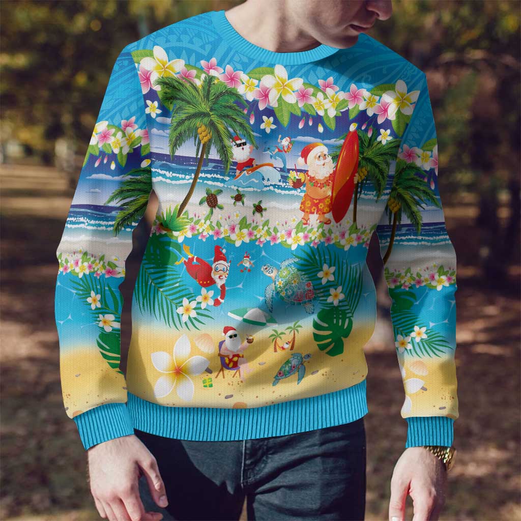 Polynesian Merry Christmas Ugly Christmas Sweater Funny Santa Beach Tropical Plant and Turtle LT03 - Polynesian Pride