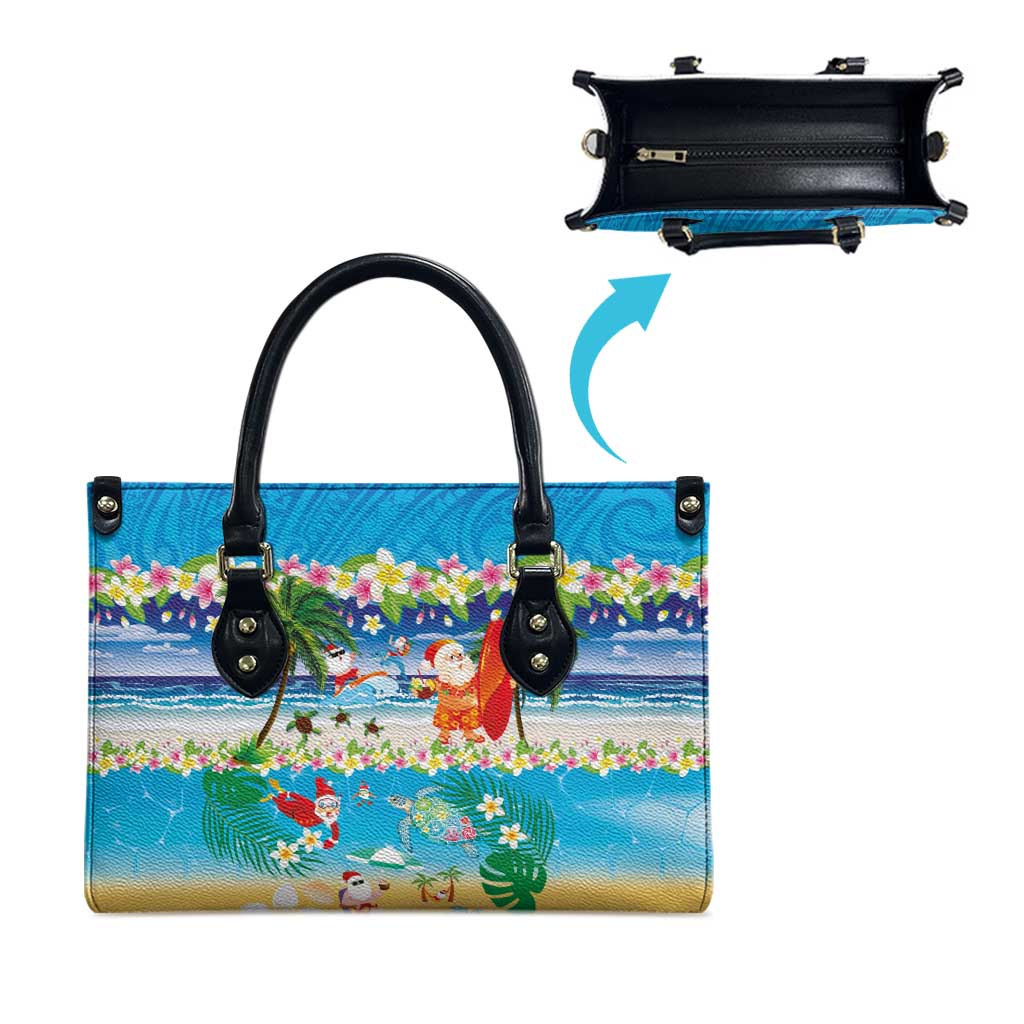 Polynesian Merry Christmas Leather Bag Funny Santa Beach Tropical Plant and Turtle - Polynesian Pride