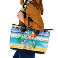 Polynesian Merry Christmas Leather Tote Bag Funny Santa Beach Tropical Plant and Turtle LT03 Multicolor - Polynesian Pride