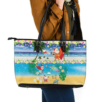 Polynesian Merry Christmas Leather Tote Bag Funny Santa Beach Tropical Plant and Turtle LT03 - Polynesian Pride
