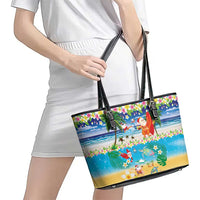 Polynesian Merry Christmas Leather Tote Bag Funny Santa Beach Tropical Plant and Turtle LT03 - Polynesian Pride