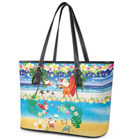Polynesian Merry Christmas Leather Tote Bag Funny Santa Beach Tropical Plant and Turtle LT03 - Polynesian Pride