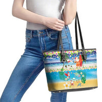 Polynesian Merry Christmas Leather Tote Bag Funny Santa Beach Tropical Plant and Turtle LT03 - Polynesian Pride
