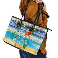 Polynesian Merry Christmas Leather Tote Bag Funny Santa Beach Tropical Plant and Turtle LT03 - Polynesian Pride