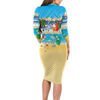 Polynesian Merry Christmas Long Sleeve Bodycon Dress Funny Santa Beach Tropical Plant and Turtle LT03 - Polynesian Pride
