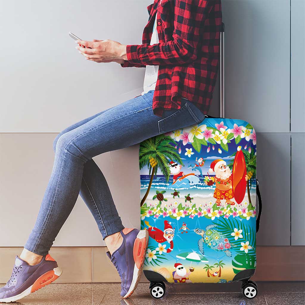 Polynesian Merry Christmas Luggage Cover Funny Santa Beach Tropical Plant and Turtle - Polynesian Pride
