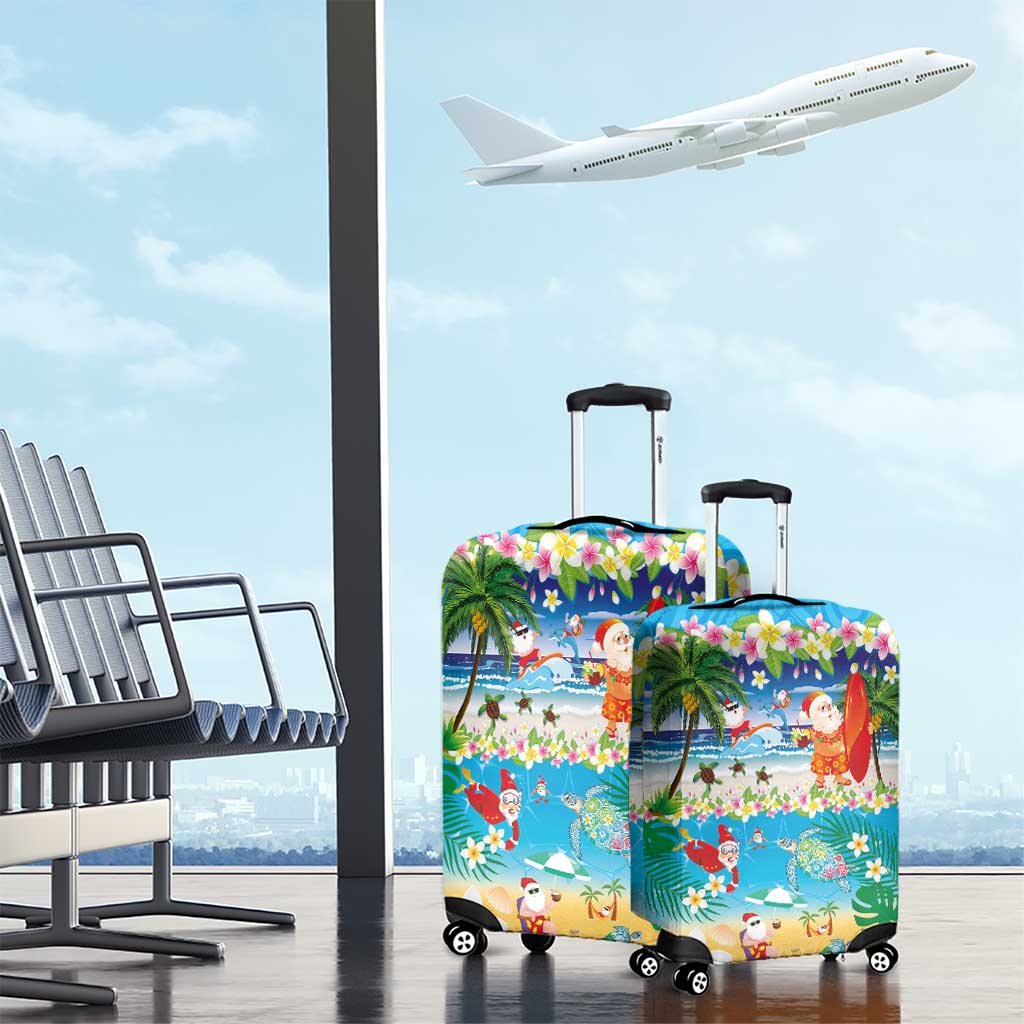 Polynesian Merry Christmas Luggage Cover Funny Santa Beach Tropical Plant and Turtle - Polynesian Pride