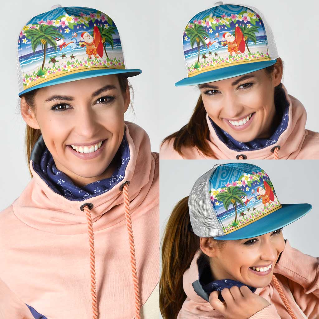 Polynesian Merry Christmas Mesh Trucker Cap Funny Santa Beach Tropical Plant and Turtle - Polynesian Pride