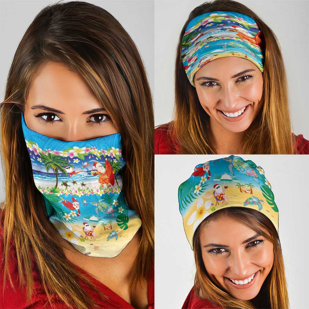 Polynesian Merry Christmas Neck Gaiter Funny Santa Beach Tropical Plant and Turtle - Polynesian Pride
