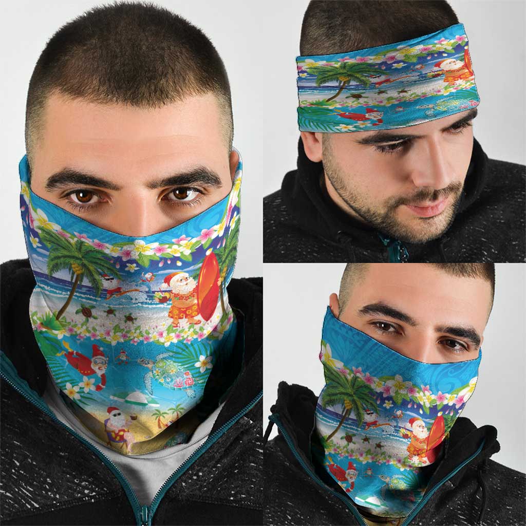 Polynesian Merry Christmas Neck Gaiter Funny Santa Beach Tropical Plant and Turtle - Polynesian Pride