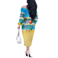 Polynesian Merry Christmas Off The Shoulder Long Sleeve Dress Funny Santa Beach Tropical Plant and Turtle LT03 - Polynesian Pride