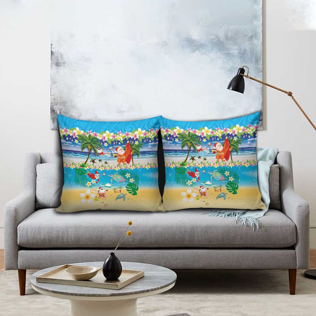 Polynesian Merry Christmas Pillow Cover Funny Santa Beach Tropical Plant and Turtle - Polynesian Pride