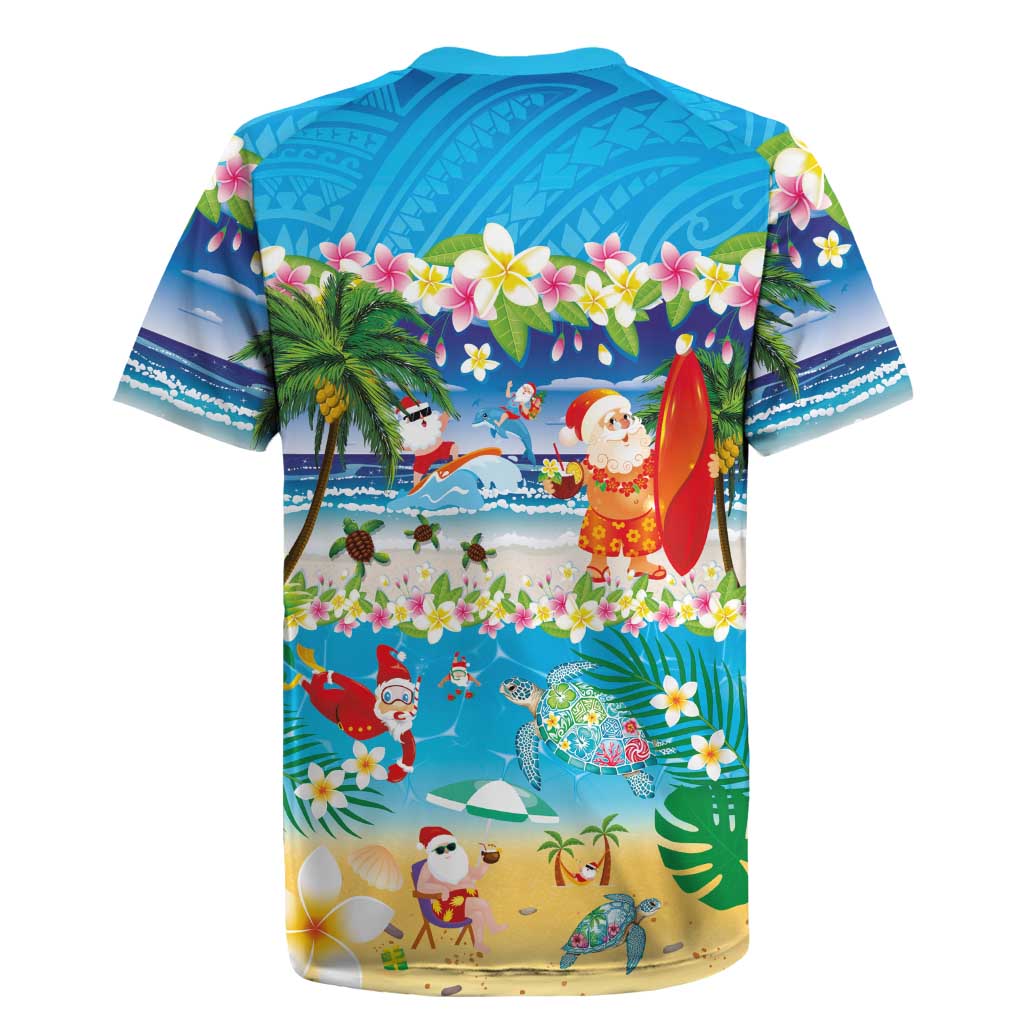 Polynesian Merry Christmas Rugby Jersey Funny Santa Beach Tropical Plant and Turtle - Polynesian Pride
