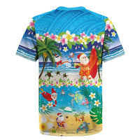Polynesian Merry Christmas Rugby Jersey Funny Santa Beach Tropical Plant and Turtle - Polynesian Pride