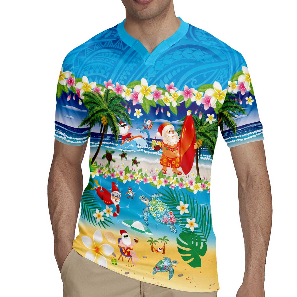 Polynesian Merry Christmas Rugby Jersey Funny Santa Beach Tropical Plant and Turtle - Polynesian Pride