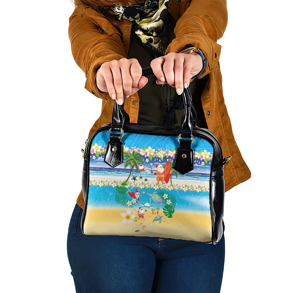 Polynesian Merry Christmas Shoulder Handbag Funny Santa Beach Tropical Plant and Turtle - Polynesian Pride