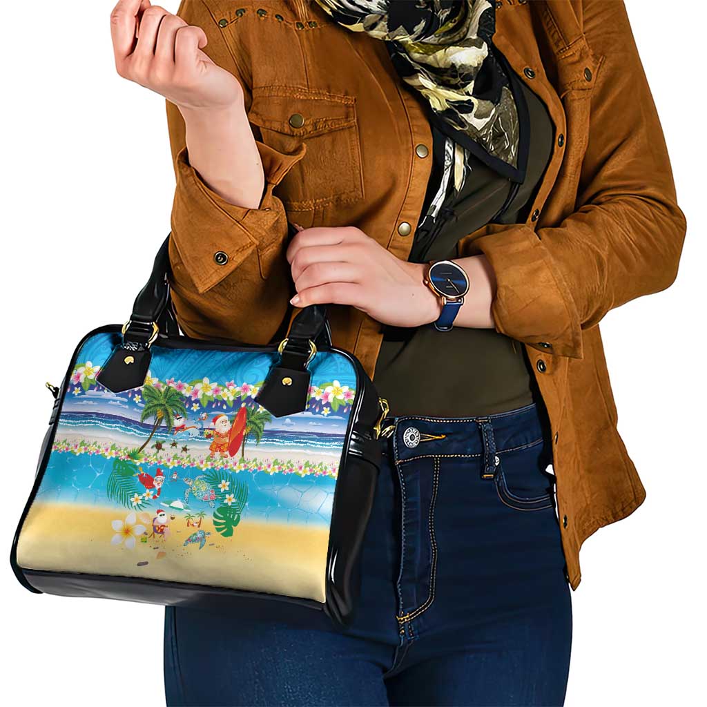 Polynesian Merry Christmas Shoulder Handbag Funny Santa Beach Tropical Plant and Turtle - Polynesian Pride