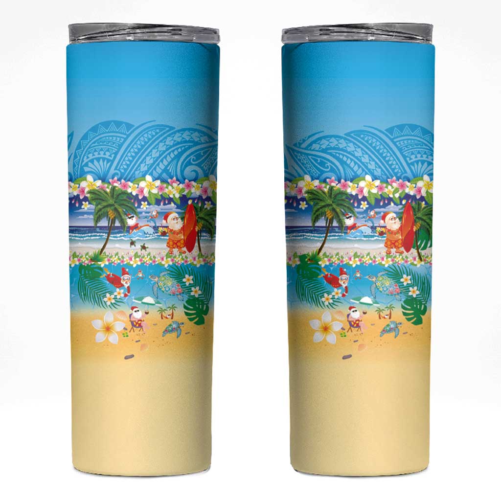 Polynesian Merry Christmas Skinny Tumbler Funny Santa Beach Tropical Plant and Turtle LT03 Multicolor - Polynesian Pride