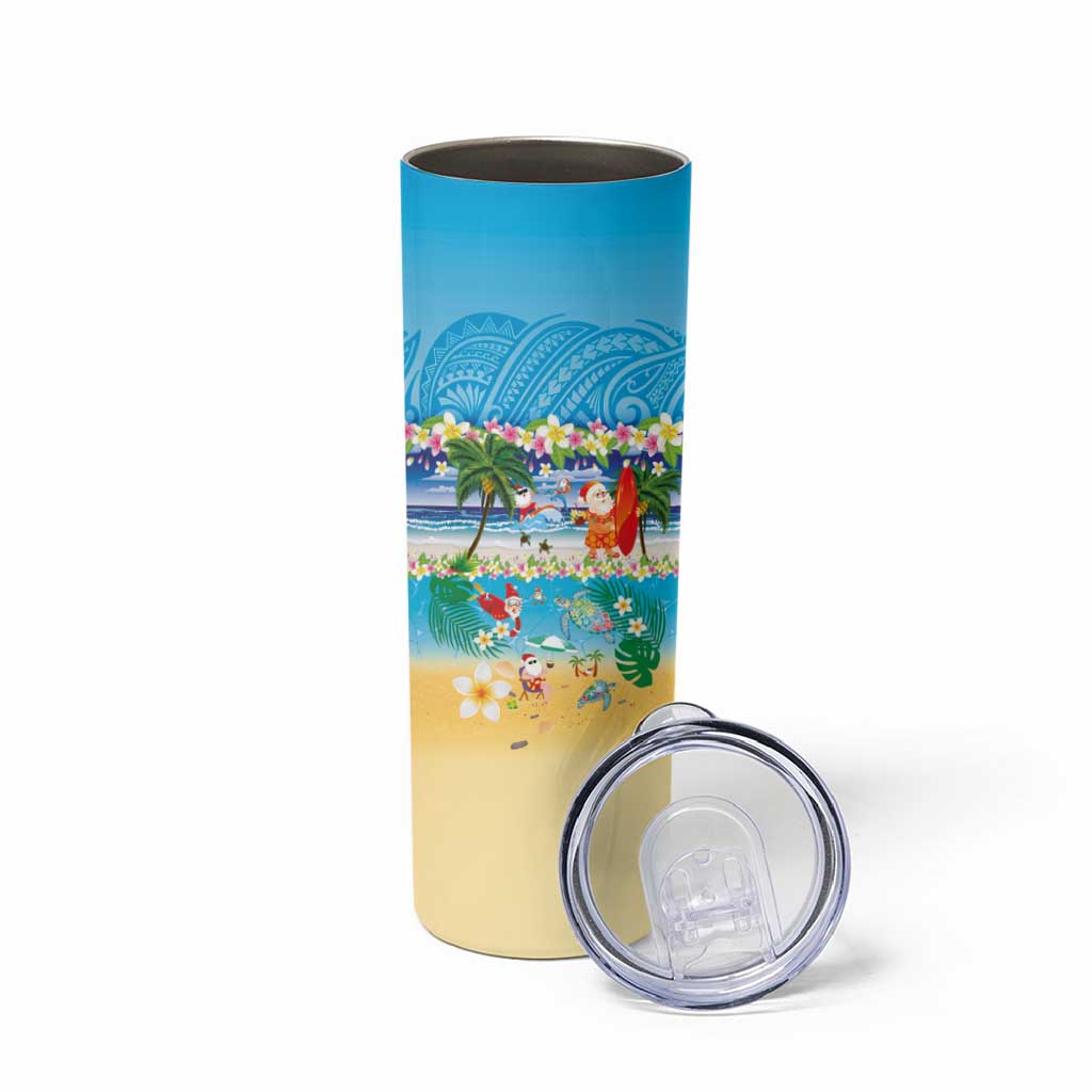 Polynesian Merry Christmas Skinny Tumbler Funny Santa Beach Tropical Plant and Turtle LT03 - Polynesian Pride