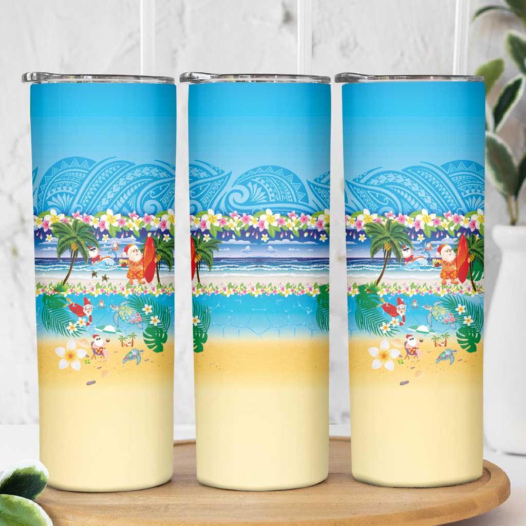 Polynesian Merry Christmas Skinny Tumbler Funny Santa Beach Tropical Plant and Turtle LT03 - Polynesian Pride