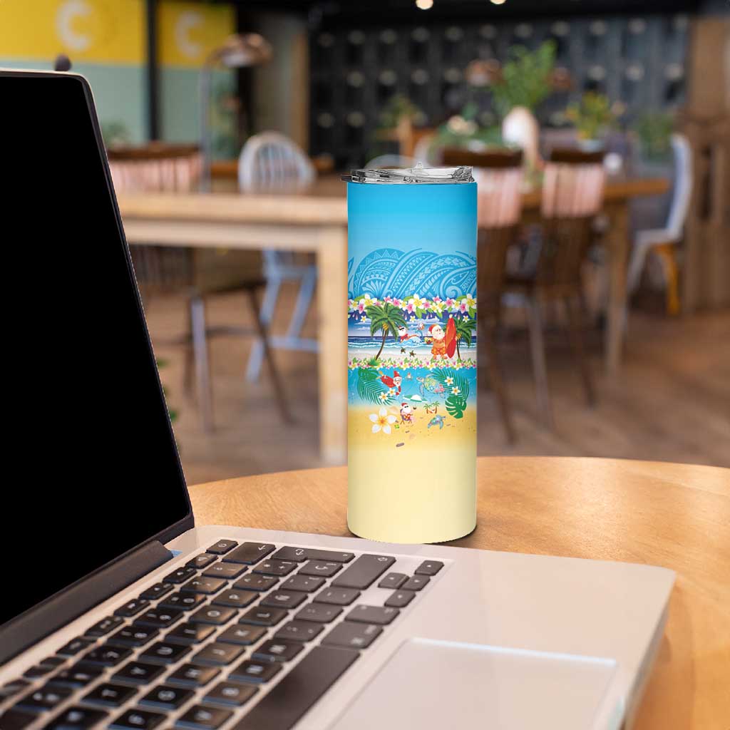 Polynesian Merry Christmas Skinny Tumbler Funny Santa Beach Tropical Plant and Turtle LT03 - Polynesian Pride